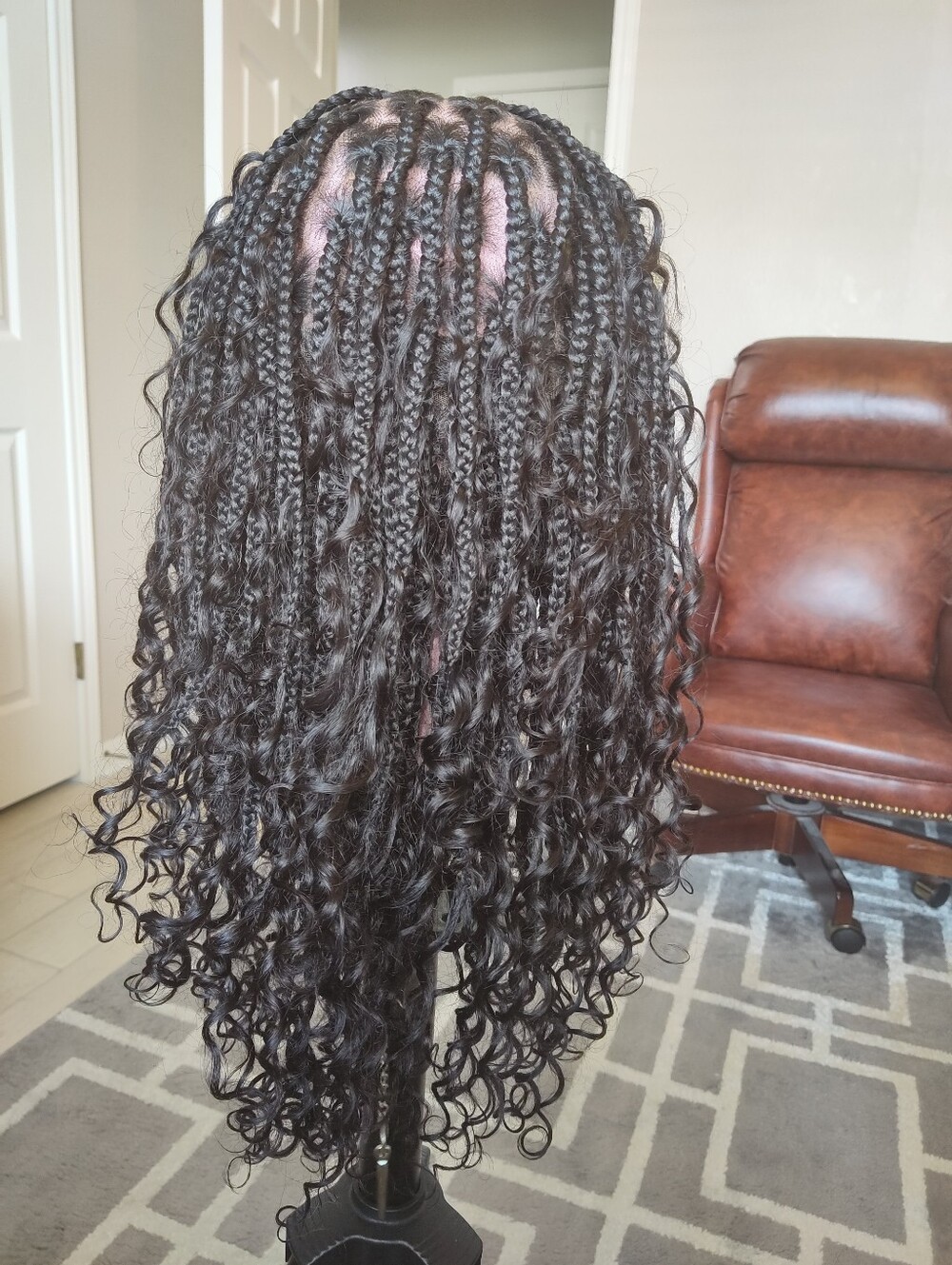 Full Lace 360 Braided Wig Black Human Hair Synthetic Braids Glueless Pre Plucked - Picture 7 of 13
